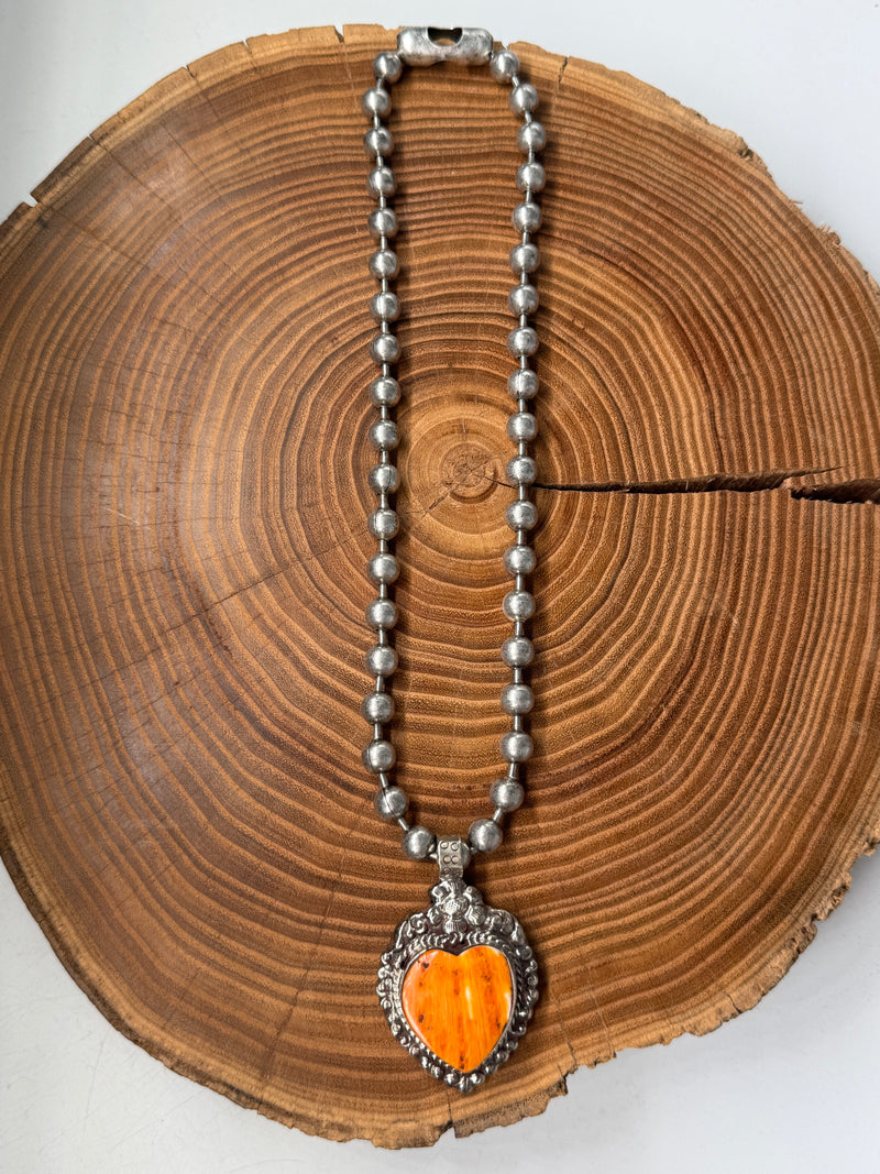 Belle Via Jewelry One-Of-A-Kind Exclusive Orange Stone Heart Necklace