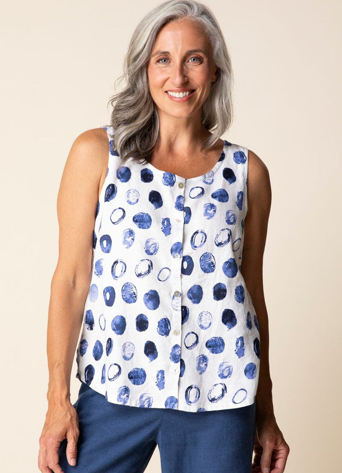 Habitat Linen Dot Pleat-Back Button Tank