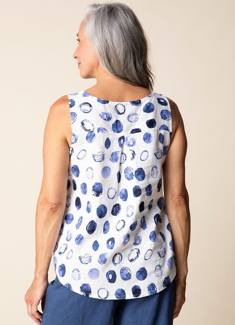 Habitat Linen Dot Pleat-Back Button Tank