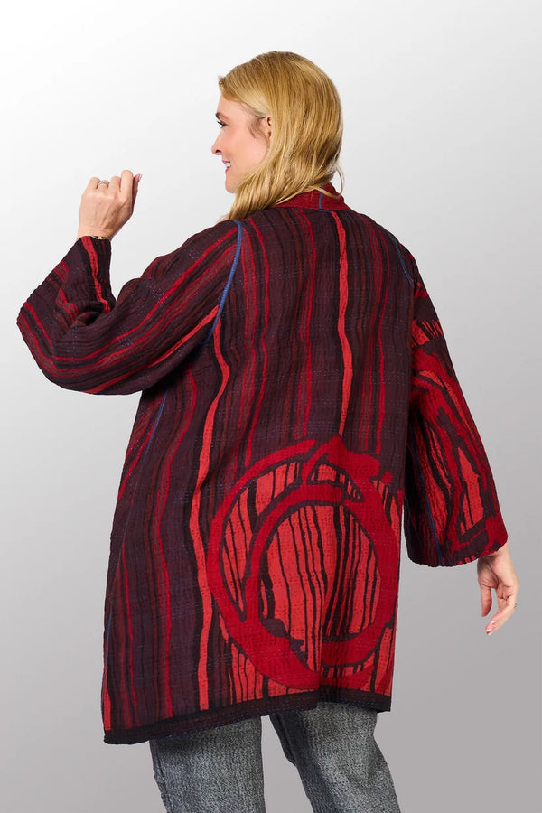 Mieko Mintz Overdyed Stripe & Bends Kantha A-Line Jacket