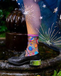 Sock Candy - Pop Art Planets Black Sheer Crew Sock