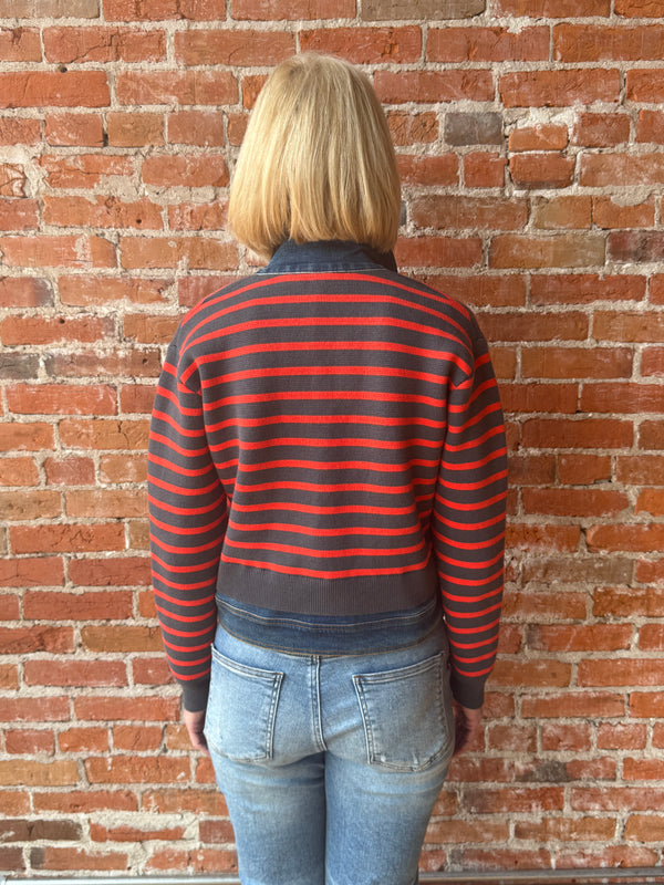 J Society Striped Denim Trim Jean Jacket