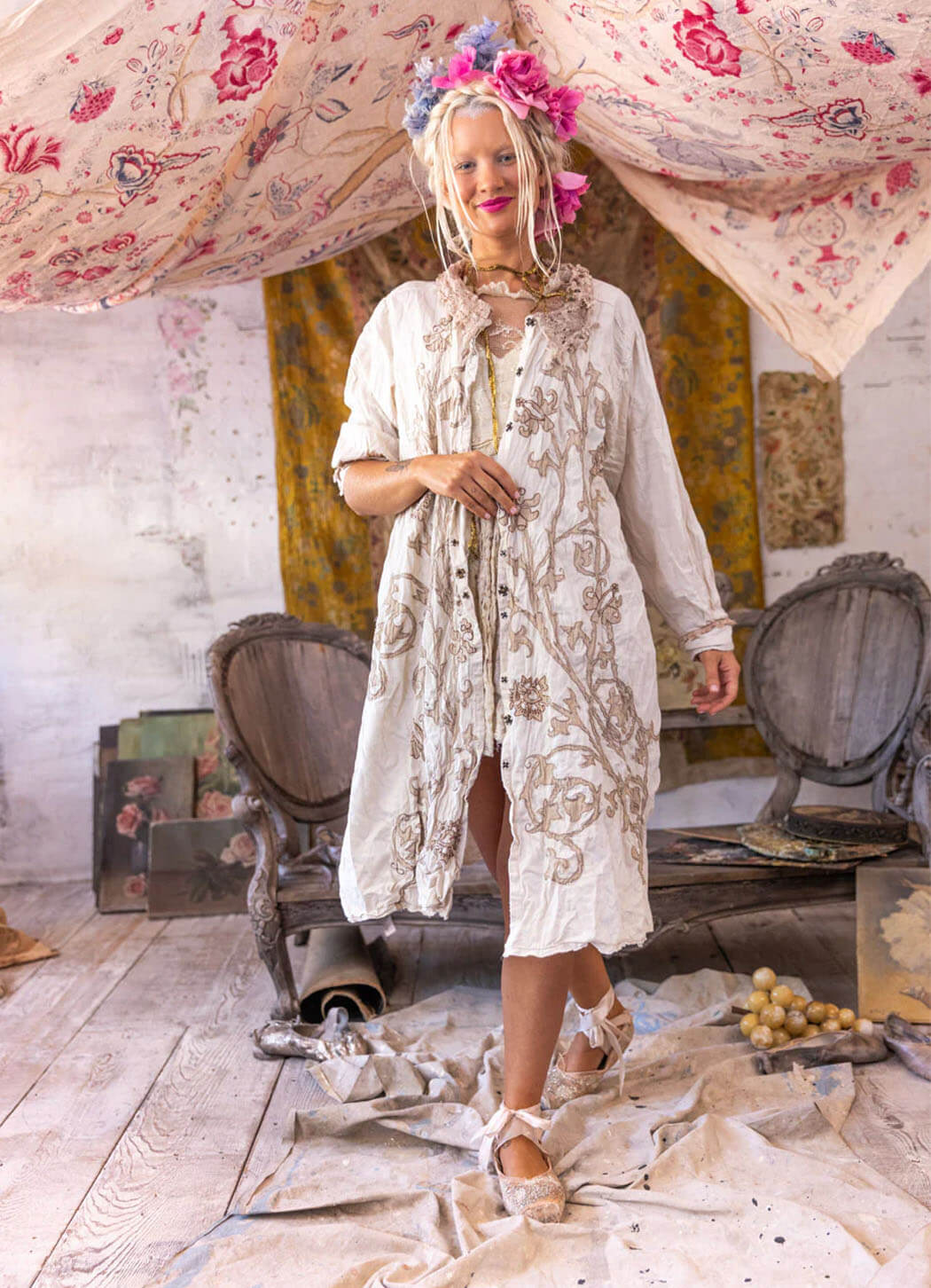 Magnolia Pearl Leola Embroidered Smock Coat