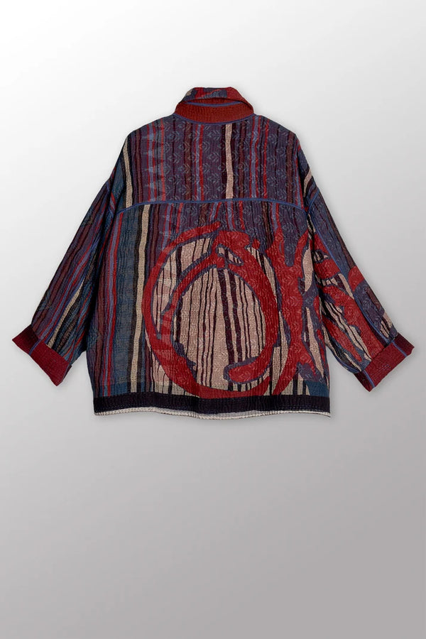 Mieko Mintz Stripe & Bends Kantha Cropped Shirt Jacket