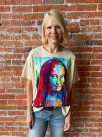 I Love Linen Abstract Mona Lisa Oversized Patchwork Tee