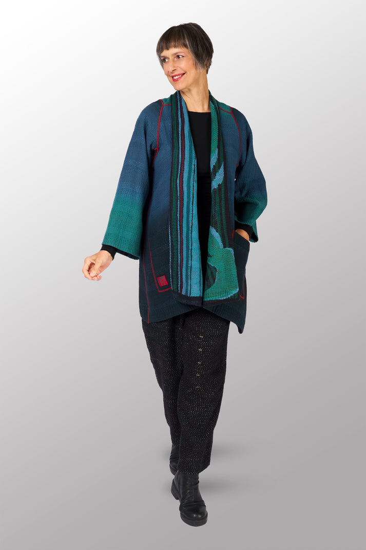 Mieko Mintz Overdyed Stripe & Bends Kantha A-Line Jacket