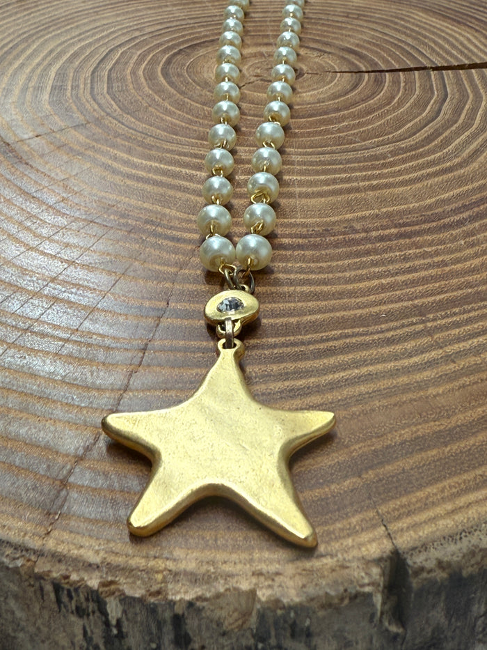 Belle Via Jewelry Medium Star Pearl Necklace
