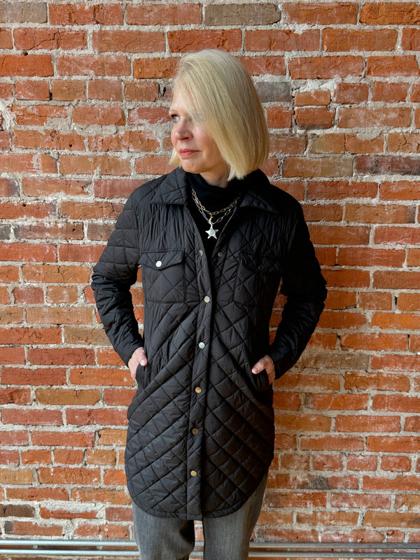 J. Society Nylon Quilted Long Shirt Jacket