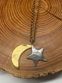 Belle Via Jewelry Large Star + Moon Necklace