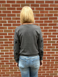 J. Society Faux Leather Star Crew Sweater