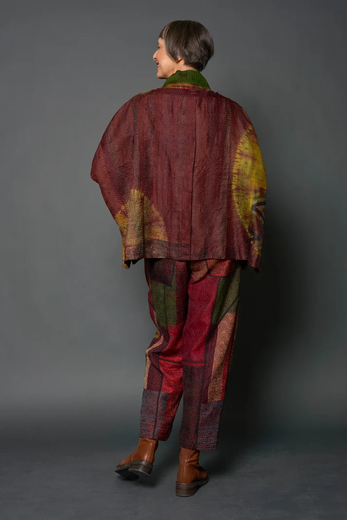 Mieko Mintz Jacquard Patch Tie Dye Circle Shibori Kantha Poncho
