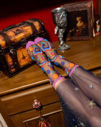 Sock Candy - Pop Art Planets Black Sheer Crew Sock