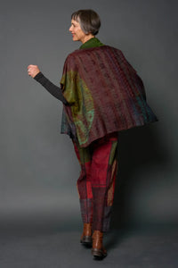 Mieko Mintz Jacquard Patch Tie Dye Circle Shibori Kantha Poncho
