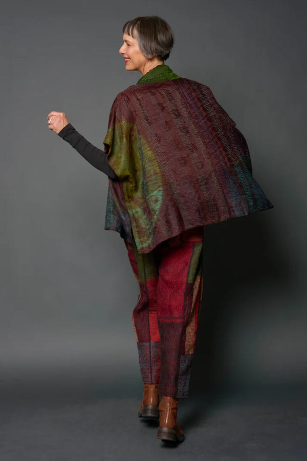 Mieko Mintz Jacquard Patch Tie Dye Circle Shibori Kantha Poncho