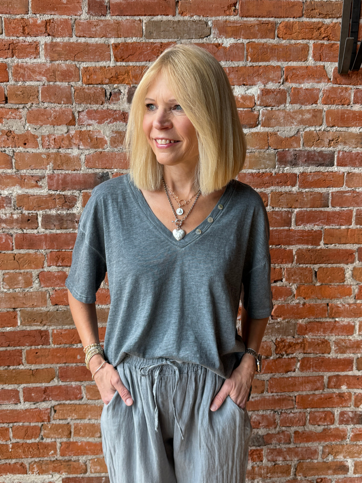 Suzy D Barnaby Vintage Wash V-Neck Tee