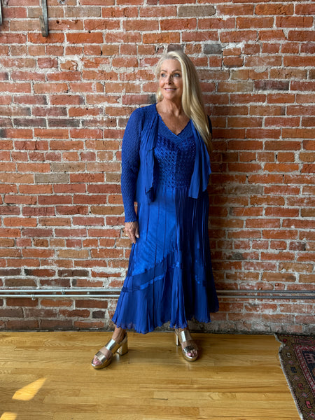 Komarov Sleeveless Charmeuse & Chiffon Cocktail Dress with Jacket in Navy at Nordstrom, Size Medium