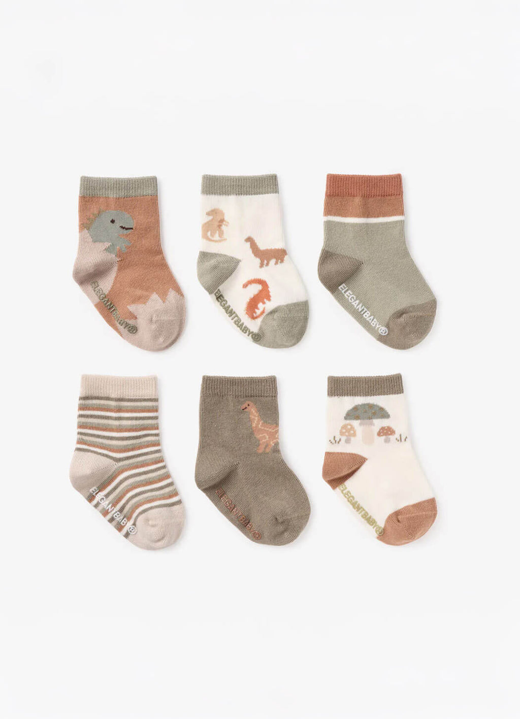 Elegant Baby Dinosaur Non Slip Baby Socks - 6 Pack – Details Direct