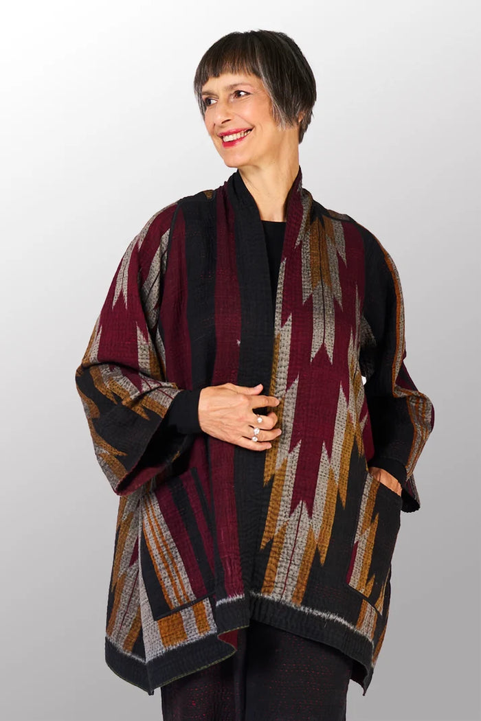 Mieko Mintz Woven Handloom Ikat Ombre Kantha A-Line Jacket