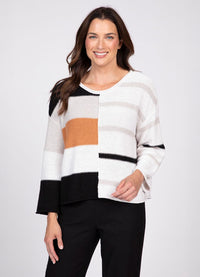 Olivia Color Block Split Stripes Sweater