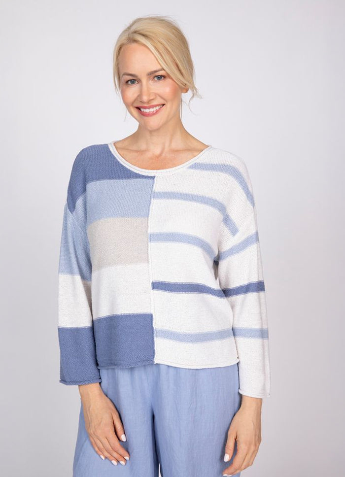 Olivia Color Block Split Stripes Sweater