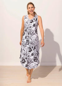 Escape Paisley Cotton Slub Sleeveless Seamed Dress