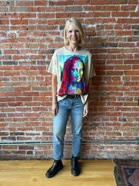 I Love Linen Abstract Mona Lisa Oversized Patchwork Tee