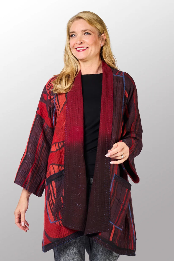 Mieko Mintz Overdyed Stripe & Bends Kantha A-Line Jacket