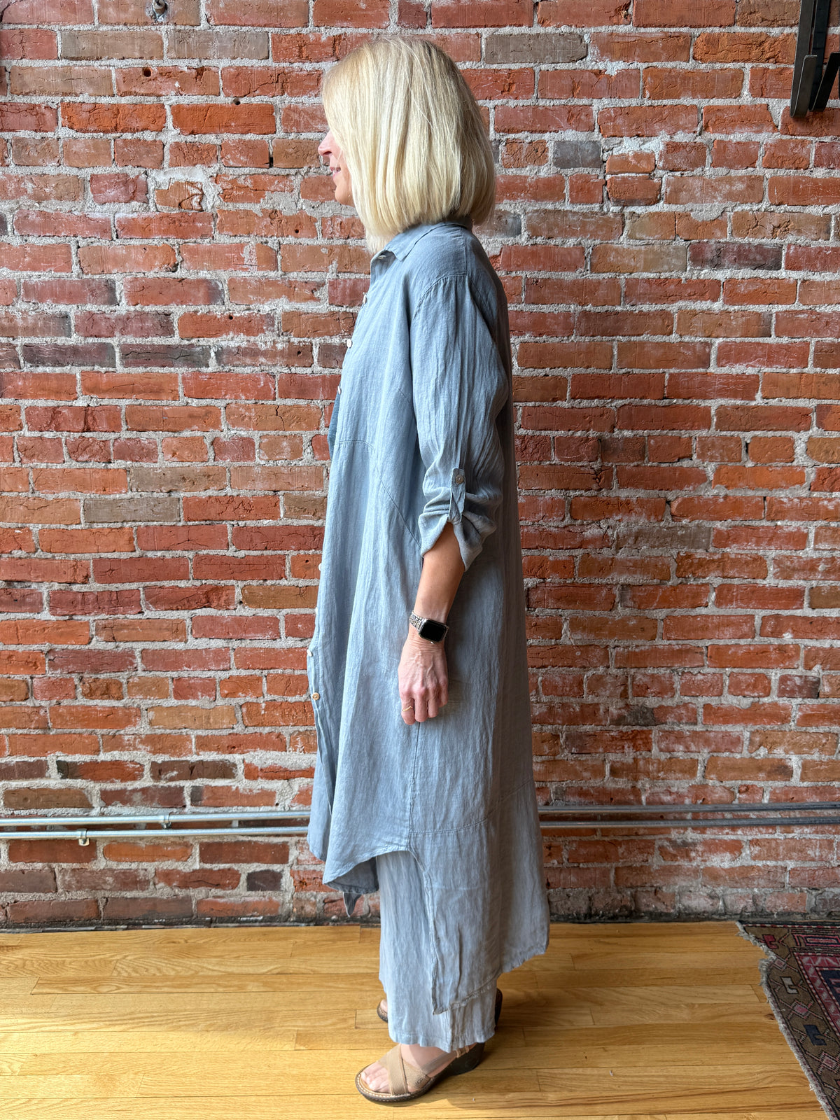 Suzy D Larino Linen Long Button Thru Dress