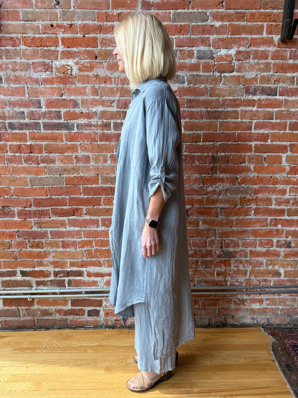 Suzy D Larino Linen Long Button Thru Dress