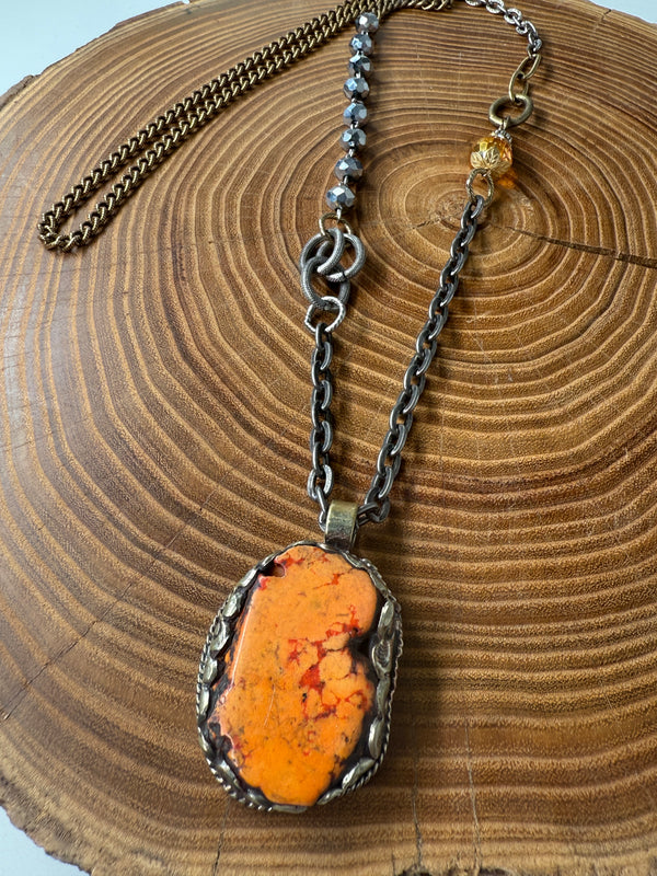 Belle Via Jewelry One-Of-A-Kind Orange Howlite Stone Necklace