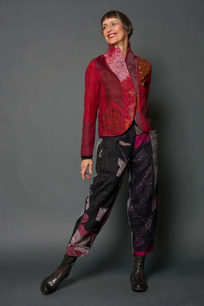 Mieko Mintz Jacquard Silk Kantha Cropped Basic Jacket
