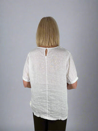 Suzy D Sybil Linen Elasticated Front Hi Lo Top