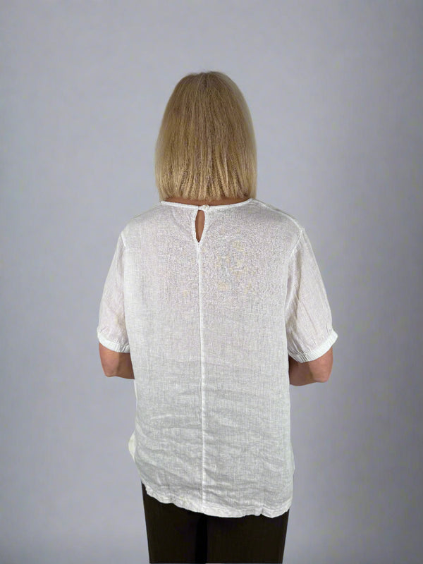 Suzy D Sybil Linen Elasticated Front Hi Lo Top