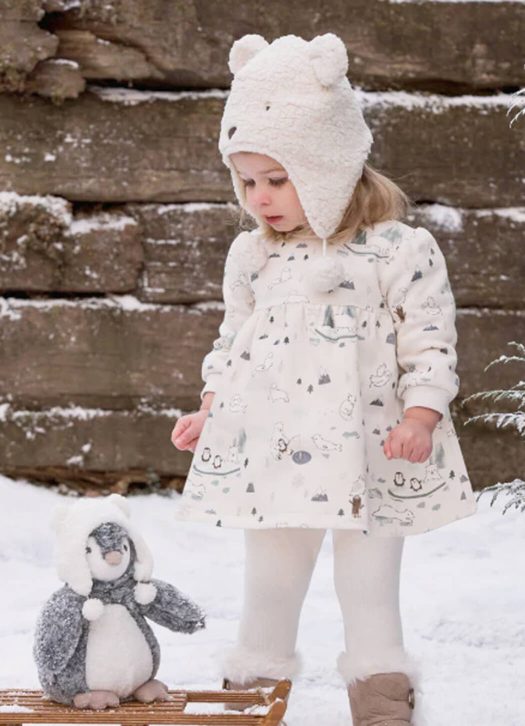 Elegant Baby Arctic Printed Organic Fleece Dress & Rib Legging Set – Details Dir