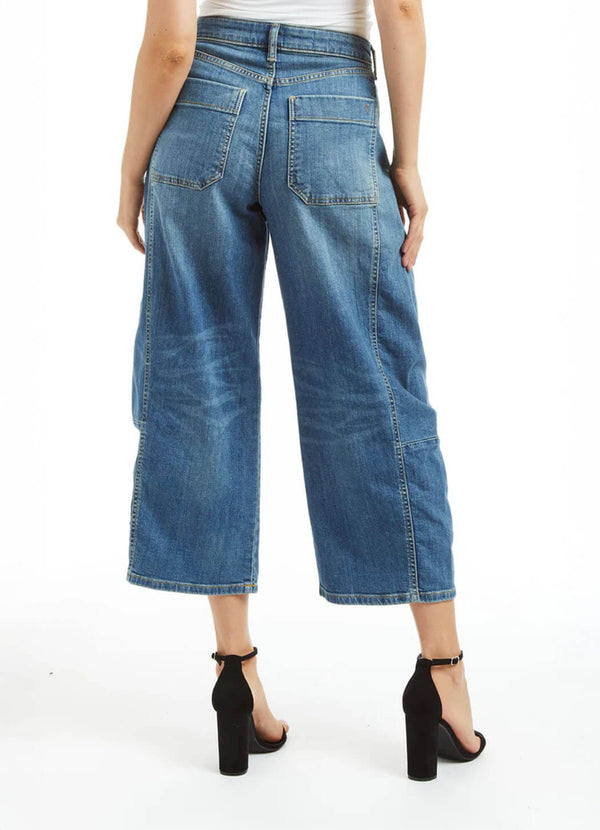 Tractr High Rise Barrel Crop Jean