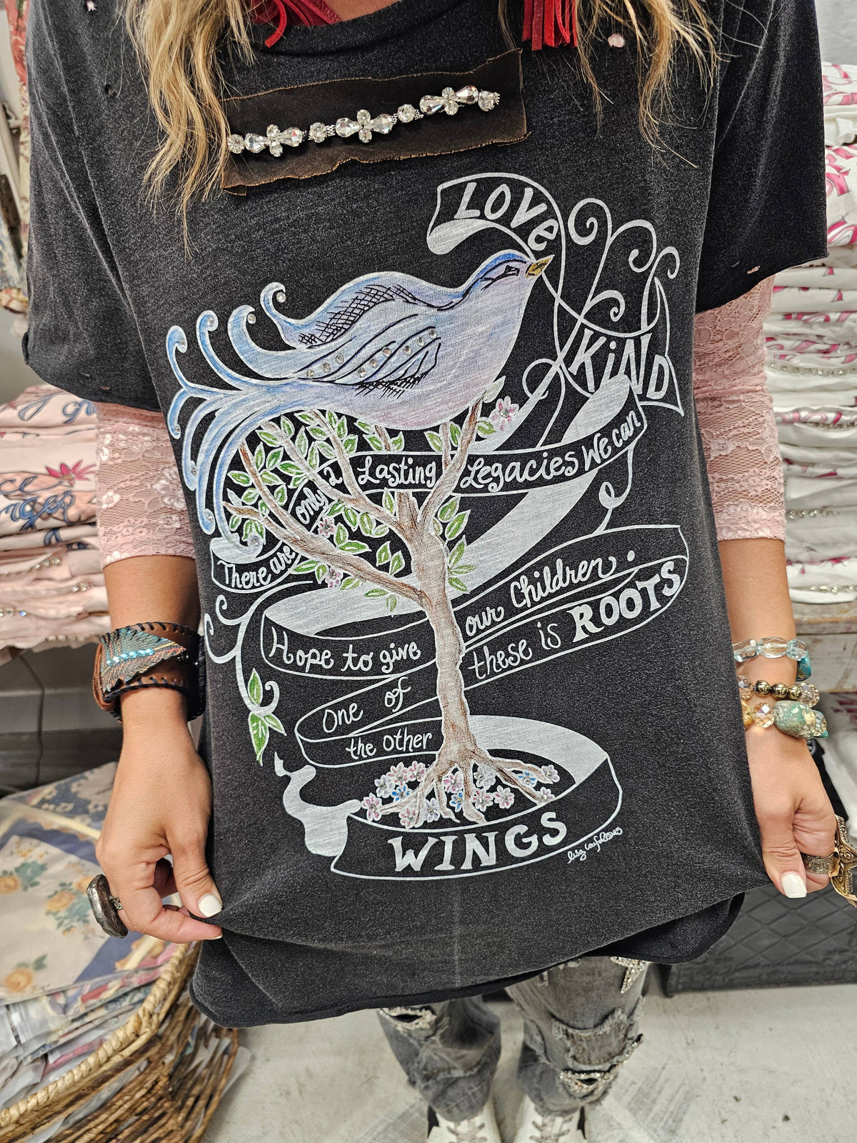 A Rare Bird Shop - Roots and Wings Distressed Shirt