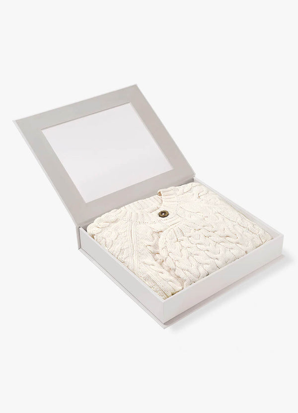 Elegant Baby Whisper White Horseshoe Cable Knit Cardigan & Hat Baby Boxed Gift Set