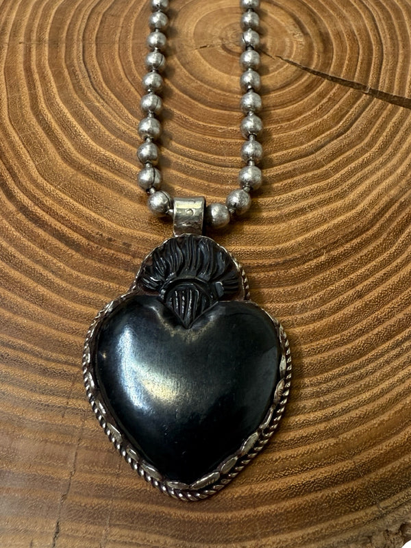 Belle Via Jewelry One-Of-A-Kind Black Onyx Sacred Heart Necklace