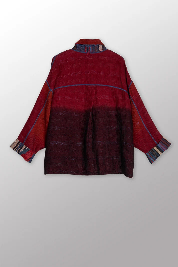 Mieko Mintz Stripe & Bends Kantha Cropped Shirt Jacket