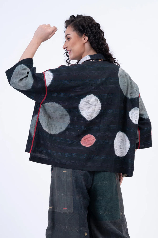 Mieko Mintz Patch & Circle Print Kantha Cropped Tent Shirt