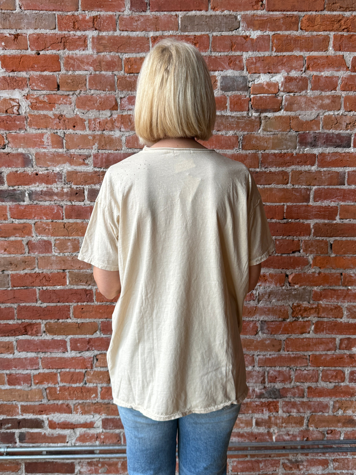 I Love Linen Abstract Mona Lisa Oversized Patchwork Tee