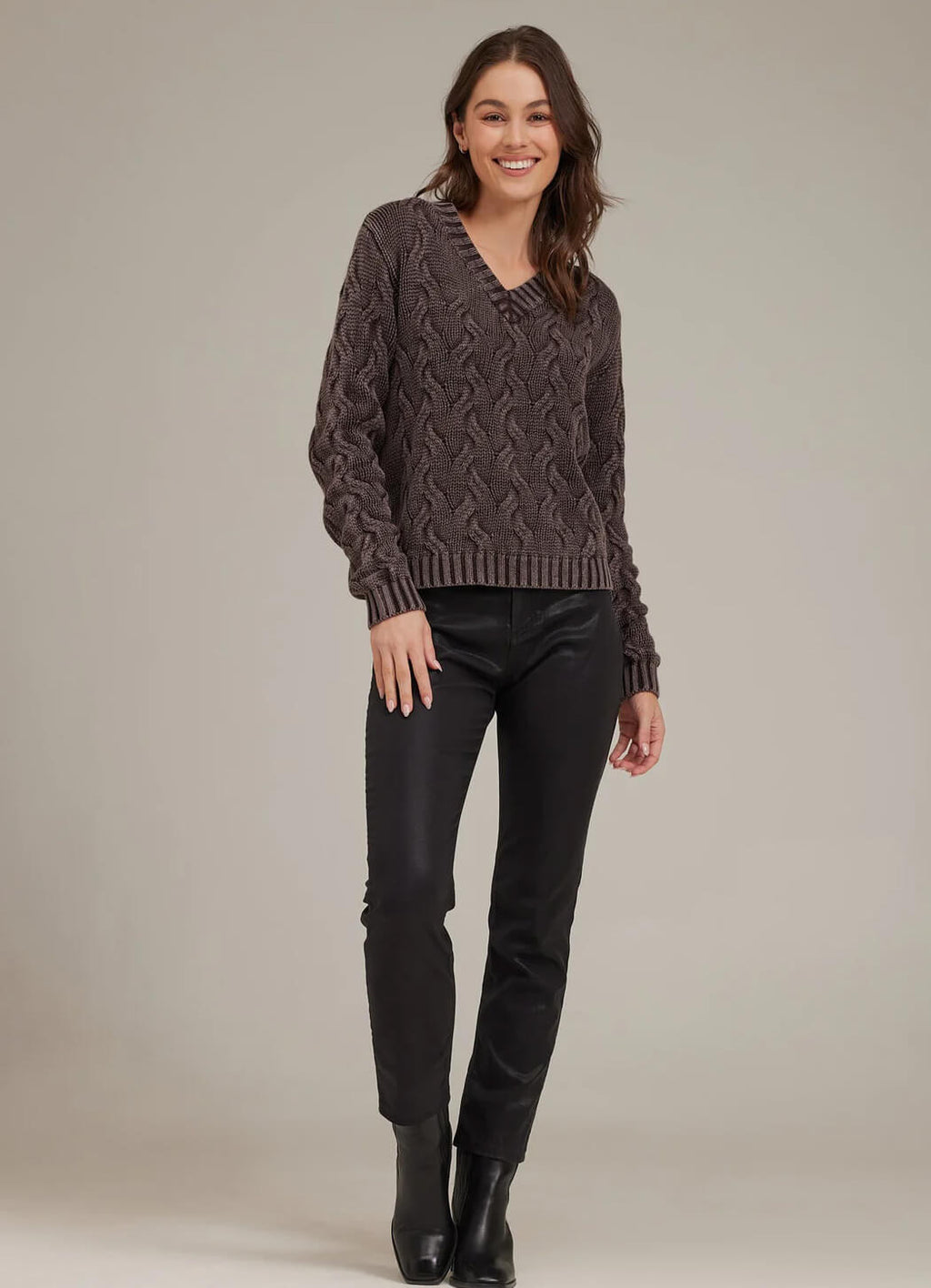 Bella Dahl V-Neck Cable Sweater