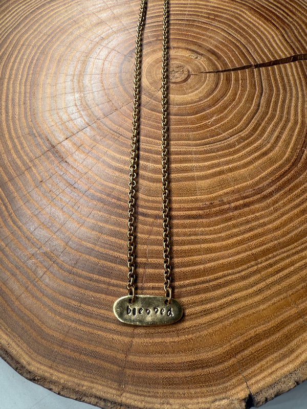 Belle Via Hand Stamped Word Token Necklace - Blessed