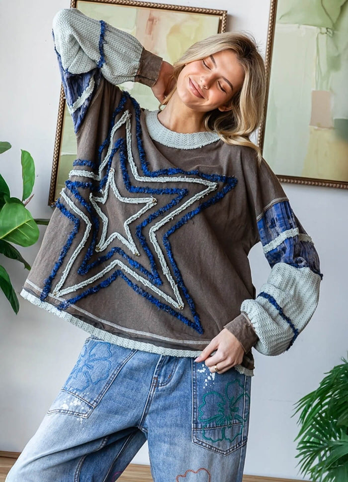 Oli & Hali Star Patched With Star Studs Top