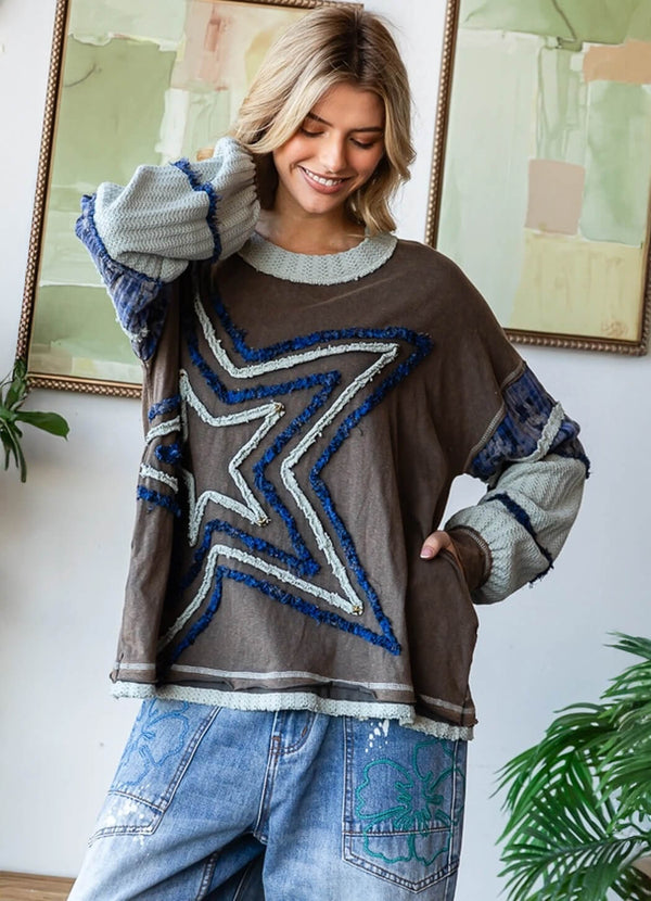 Oli & Hali Star Patched With Star Studs Top