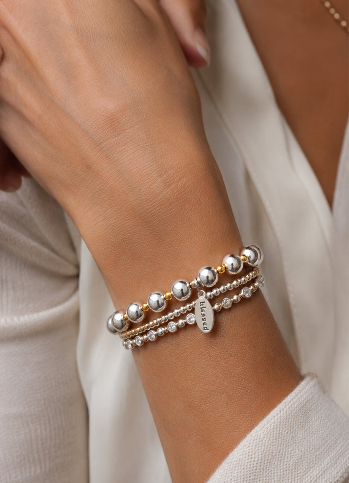 Blessing Bracelet Count Your Blessings in Sterling Silver and Gold 8mm Beads