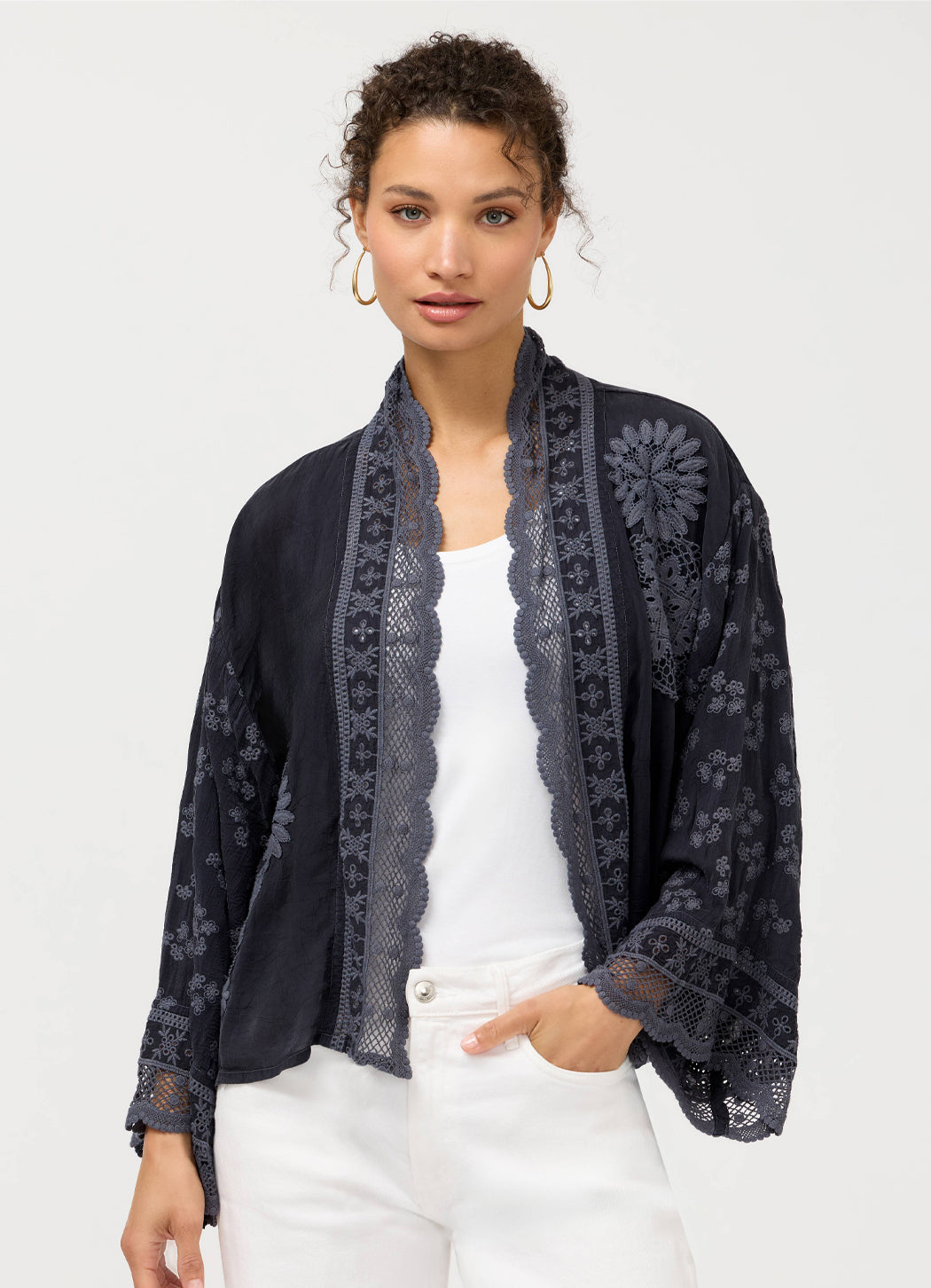 Johnny Was Sanded Black Sandra Patched Kimono