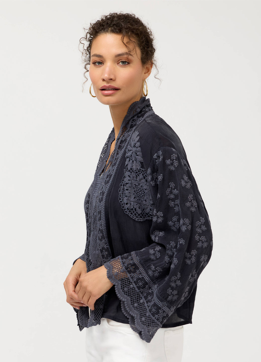 Johnny Was Sanded Black Sandra Patched Kimono