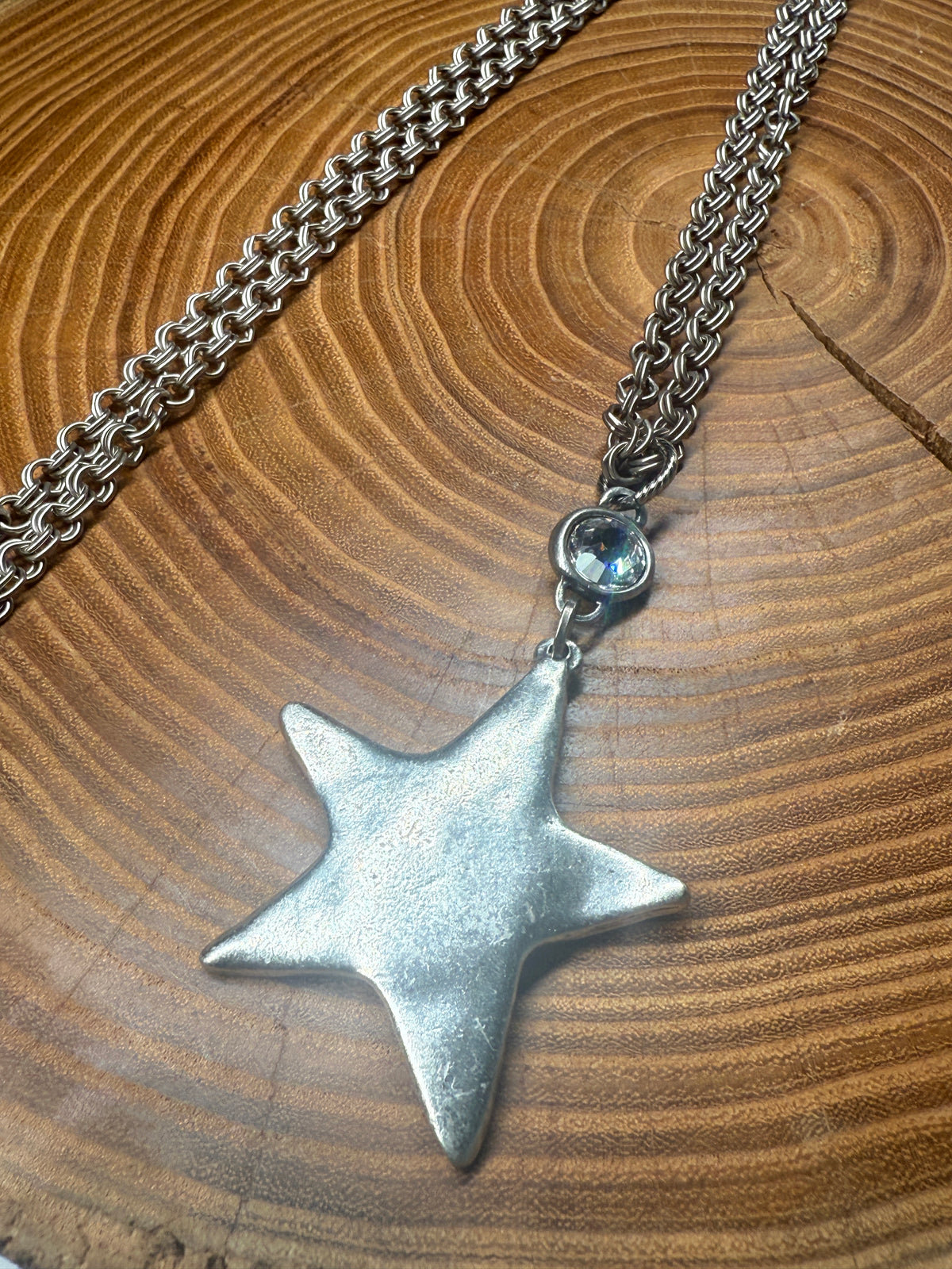 Belle Via Jewelry Hammered Star Long Necklace