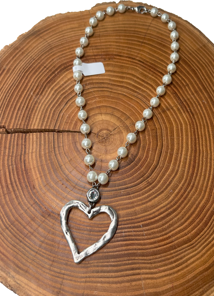 Belle Via Jewelry Open Heart Pearl Necklace